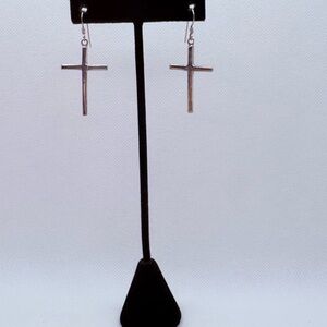 Vintage Sterling Silver 925 Simple Cross Earrings Classic 2” Dangle 7.1 Gm